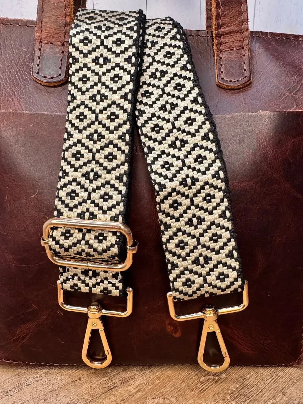 Beige Black Purse Strap Wide Bag Strap Boho Crossbody Purse Strap